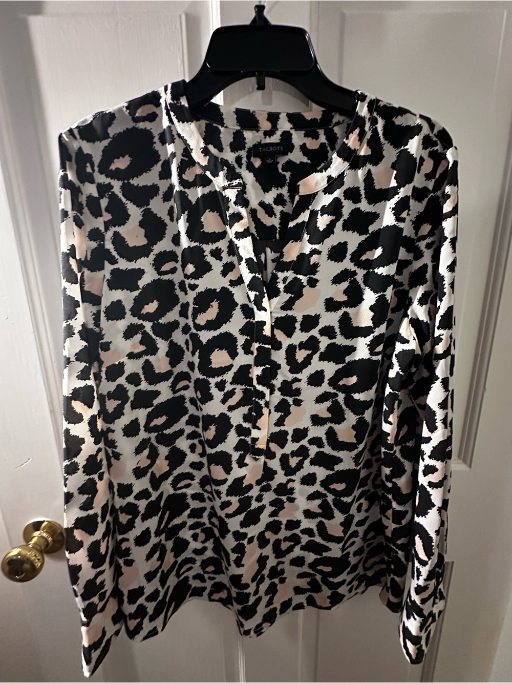 Talbots Black & Cream Leopard Print Long-Sleeve Blouse